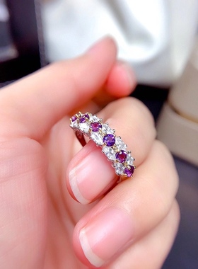 纯银时尚风大气圆形紫水晶戒指