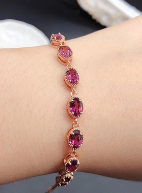 S925纯银镶嵌多粒天然镁铝石榴石手链女款紫色调系简约款式轻奢风