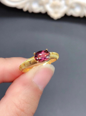 s925纯银镀18K金时尚拉丝工艺横镶戒指椭圆5*7mm天然镁铝石榴石