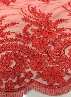 网纱刺绣立体盘带布料礼服连衣裙
