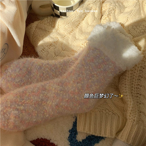 保暖营业中~ju厚实的梦幻泡泡毛绒袜子女地板袜睡眠厚实温暖冬日 - 图0