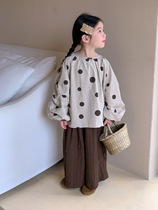 Autumn womens childrens dress 2023 Korean version Mori series Childrens round-point doll-shirt girl foreign air retro round collar blouses T