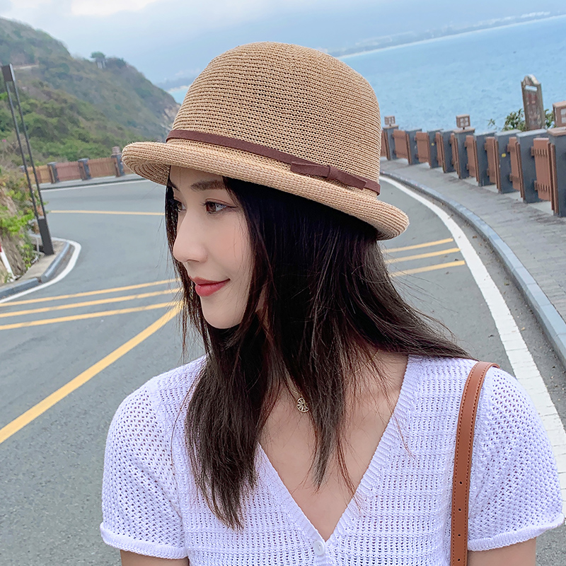 画蔻旗舰店夏季蝴蝶结编织女士礼帽法式赫本风英式网红名媛春秋遮阳帽子盆帽0
