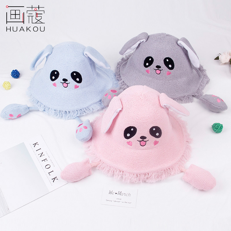 画蔻旗舰店耳朵会动的帽子学生可爱兔耳朵兔子帽儿童网红抖音同款渔夫帽盆帽2