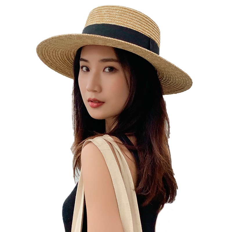 画蔻旗舰店拉菲草帽女夏防晒太阳帽装饰巴拿马礼帽简约日系沙滩平顶遮阳帽子3