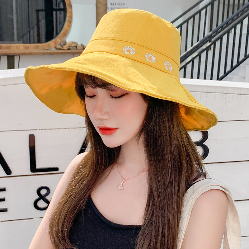 画蔻旗舰店小雏菊渔夫帽春季帽子女小清新百搭防晒紫外线遮阳帽遮脸太阳帽夏2
