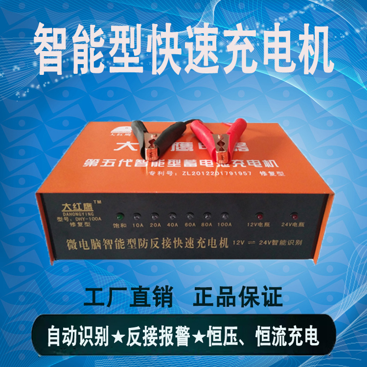 大红鹰电瓶充电机12V24V通用50A100A智能修复型大功率快速充电器 - 图1