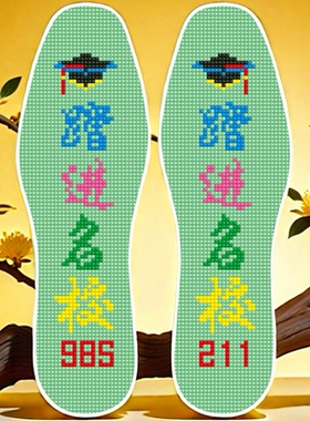 踏进名校985211金榜题十字绣鞋垫