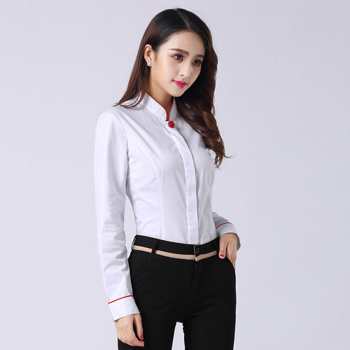 中信银行行服女衬衫长袖短袖修身制服职业装半袖工作服立领衬衣 - 图0
