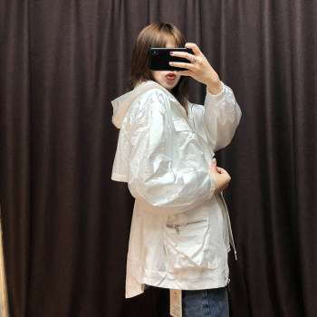 Hooded mid-length waisted back letter personality large hooded hooded jacket for women 2022 ພາກຮຽນ spring ແລະດູໃບໄມ້ລົ່ນຮູບແບບໃຫມ່ຄົນອັບເດດ: jacket versatility