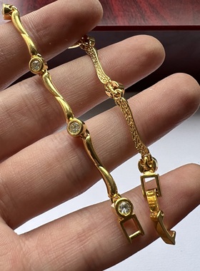 一龙外贸饰品简约百搭镀真金韩版时尚手链耳钉套装A2