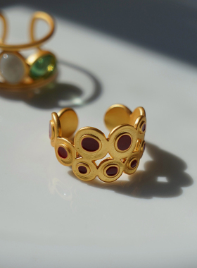 耳边铛铜镀金彩色宝石戒指指环