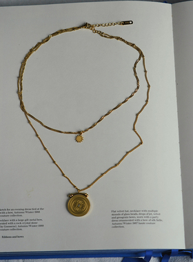 欧美复古钛钢太阳双层中古感项链