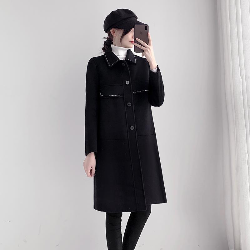 黑色双面羊绒大衣女2023年新款中长款高端秋季小个子毛呢外套韩版