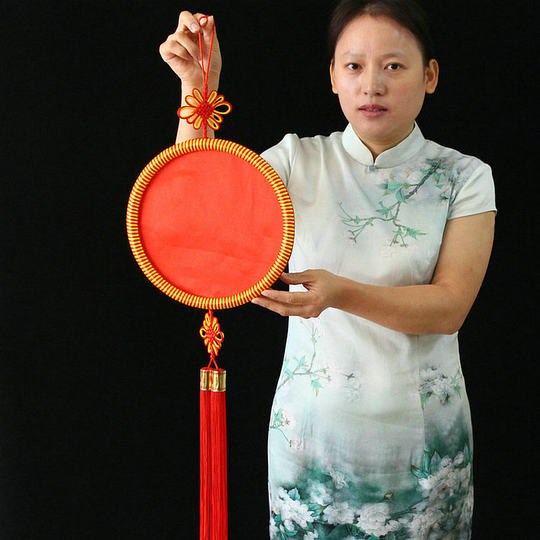 Gestickter runder doppelter Glücks-Wohnzimmer-Hängedekorationsanhänger mit chinesischem Knoten