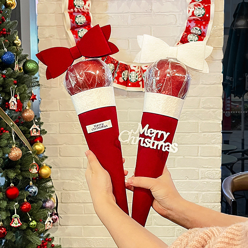 小红书2025平安果圣诞帽花束圣诞节礼物包装材料苹果袋送女友礼品