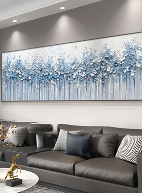 雪景大芬村纯手绘油画蓝色花卉客厅沙发背景墙装饰画抽象卧室挂画