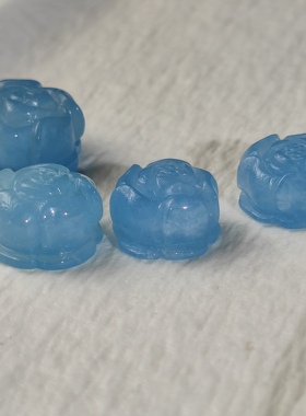 天然玫瑰花海蓝宝水晶雕刻件DIY手串手链吊坠挂坠配件通孔配饰