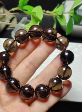 天然水晶茶晶烟晶手链男女款净体茶色水晶纯色单圈手串饰品