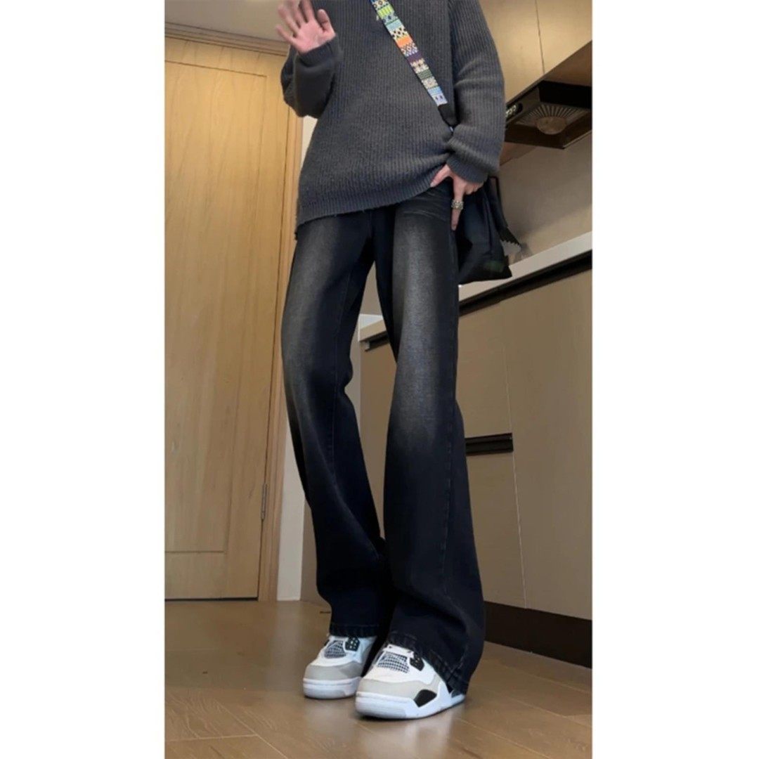 黑灰色中腰显瘦牛仔裤男新款潮牌vibe裤子美式高街提档直筒弯刀裤,淘宝优惠券,粉丝福利购,淘宝优惠卷