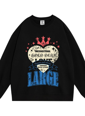 日本offcat美式高街复古爱心字母印花圆领卫衣女秋冬潮牌高级感宽