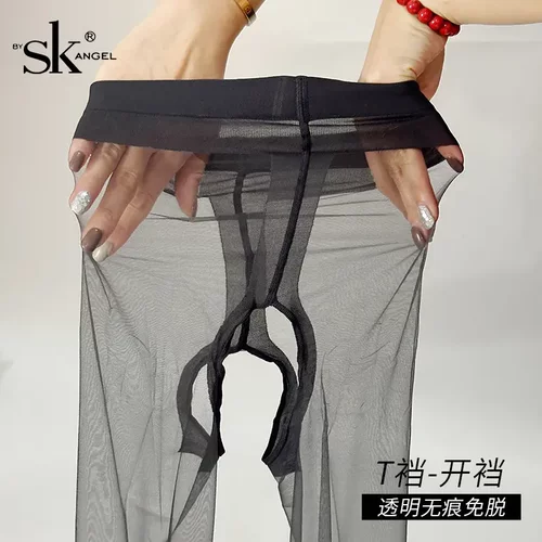 SK8808超薄0D隐形T裆丝袜女夏季免脱开裆高透脚尖加固连裤袜8918 - 图1