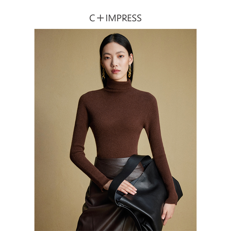 C+IMPRESS/西嘉全羊毛高质感毛衣女秋冬无缝简约风高领套头打底衫-图2