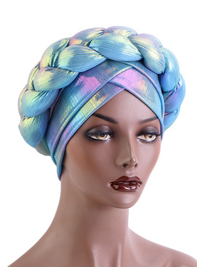 彩色烫金非洲夸张粗辫子头巾帽欧美时装帽子头巾帽turban hat