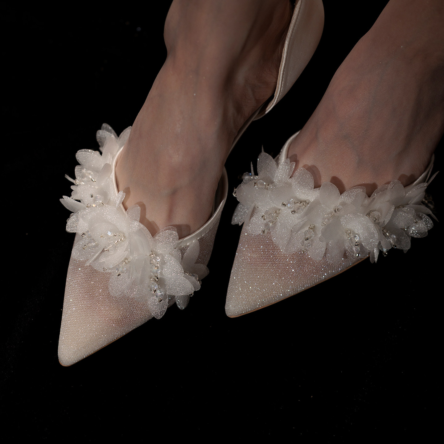 【椿】胧月2/原创花朵网纱尖头细高跟鞋伴娘婚鞋宴会成人礼仙女风,淘宝优惠券,粉丝福利购,淘宝优惠卷