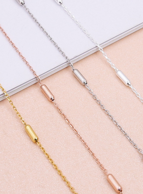 S925纯银圆柱间珠闪十字链子DIY无吊坠女单链锁骨链特色ins项链