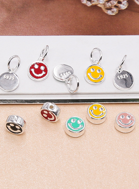 s925纯银滴胶笑脸粉绿黑红色吊坠