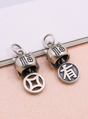 diy仿古纯银串珠狮子头挂件吊坠