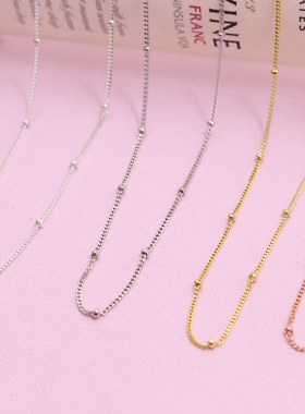 s925纯银带珠压光diy项链十字链