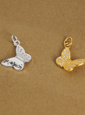 纯银立体镶钻蝴蝶款吊坠挂件