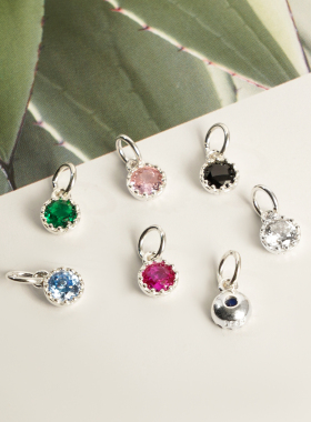 纯银圆彩色单锆石麻花包边吊坠