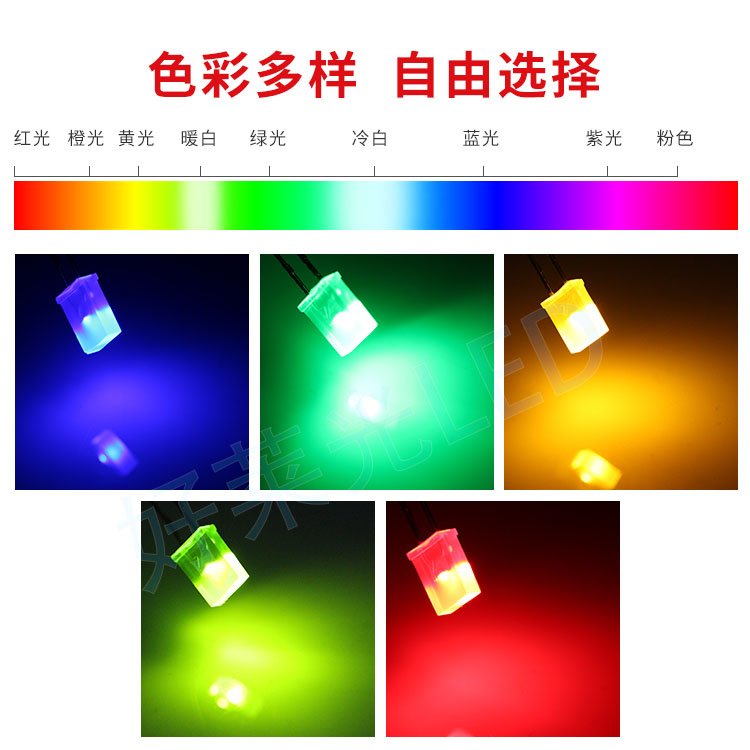 发光二极管方形2X5X7带色短脚红蓝黄绿光高亮 257直插LED指示灯珠 - 图0