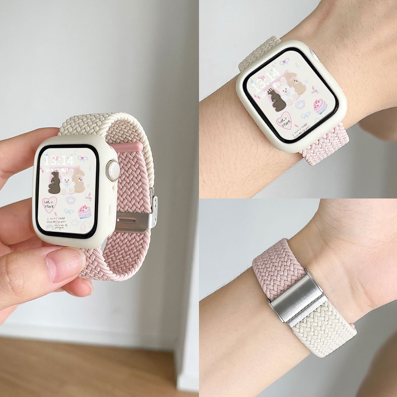 适用苹果iwatch9/8/7/6手表表带尼龙编织秋冬女生s8s7s6手表带iwatchse创意iphonewatch九代可爱applewatchs8-图0