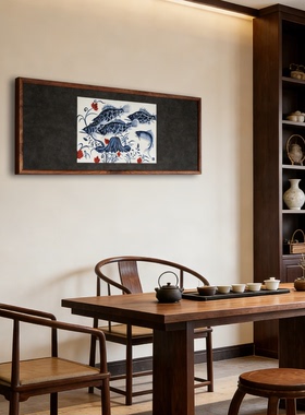 宁封窑青花釉里红和为贵瓷板画