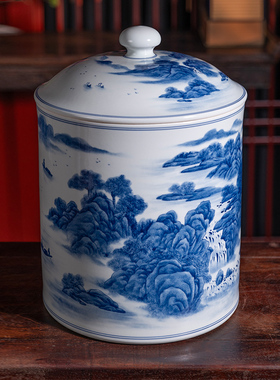 宁封窑手绘陶瓷青花山水