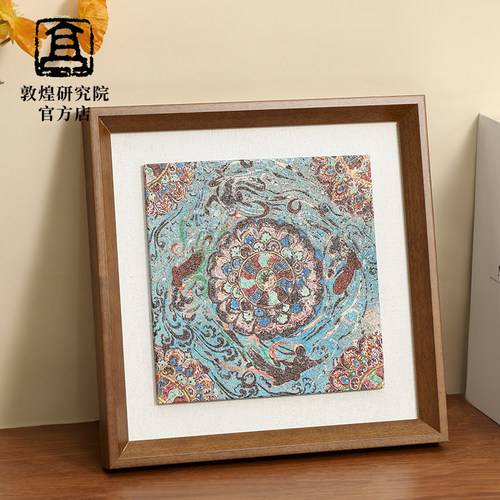 敦煌研究院莲花飞天藻井实木装饰画中古风摆台中国风玄关客厅挂画 - 图2