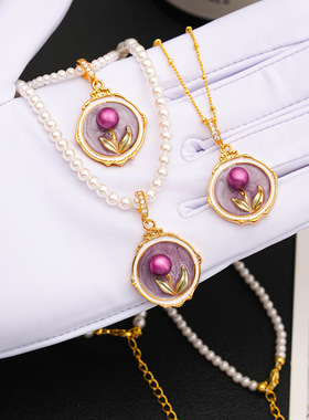 扣油画吊坠珍珠项链女配饰毛衣链轻奢小众感百搭秋冬饰品