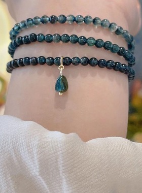 新款古风气质仿冰蓝灰月光石蓝光串珠手链女小众设计时尚缠绕