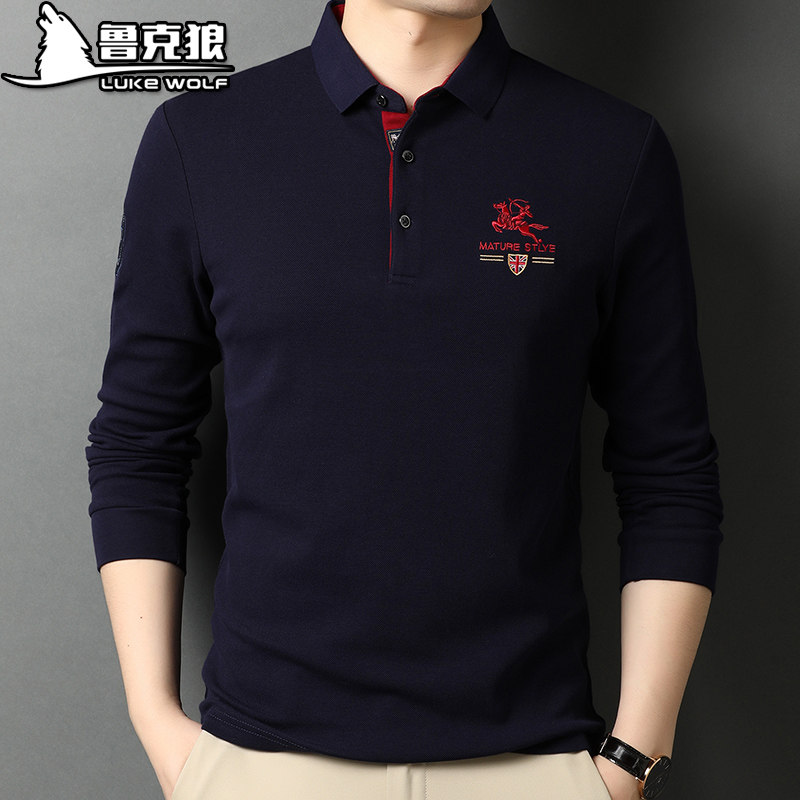 polo衫男士纯棉带领长袖保罗打底衫 鲁克狼T恤