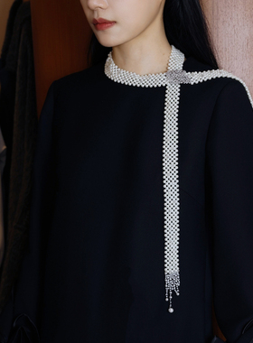 复古重工编织长款珍珠流苏项链
