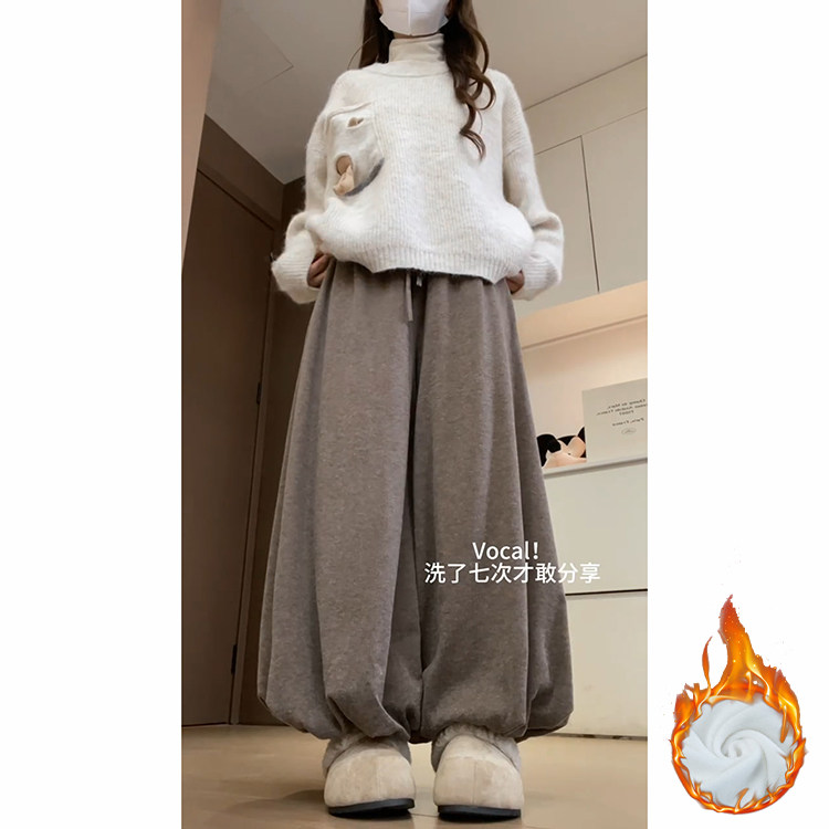 咖色加厚高腰花苞裙裤女秋冬季2025新款针织软糯加绒保暖糯米裙裤,淘宝优惠券,粉丝福利购,淘宝优惠卷