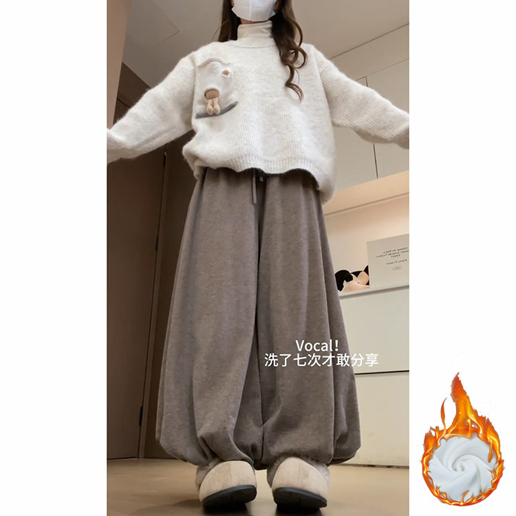 咖色加厚高腰花苞裙裤女秋冬季2025新款针织软糯加绒保暖糯米裙裤,淘宝优惠券,粉丝福利购,淘宝优惠卷