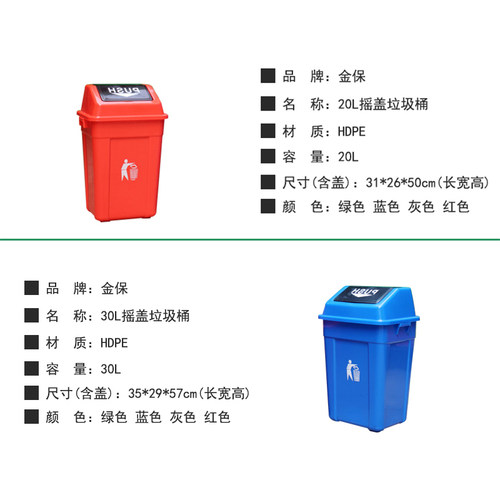 金保户外垃圾桶大号家用环卫带盖餐厅厨房摇盖塑料大码挂车垃圾箱 - 图1