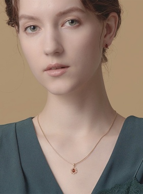 Ordi秋季新款琥珀水滴形吊坠项链女s925银天然珍珠项饰