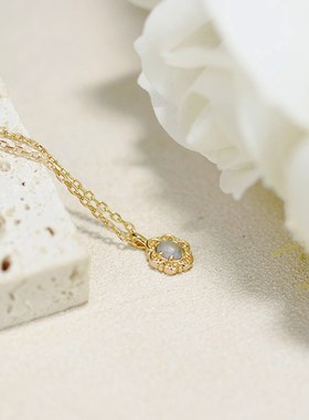 ordi花朵项链女925纯银镀金吊坠ins天然海蓝宝石锁骨链新款