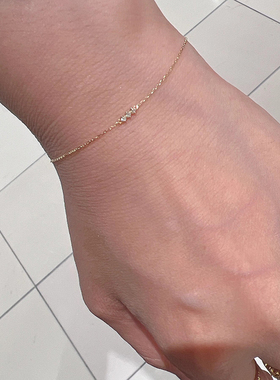 Ordi三颗钻迷你小钻水滴联排手链简约百搭s925银镀10K金